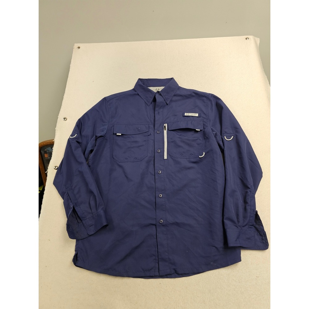 Realtree Fishing Mens Medium Blue Long Sleeve Button Down Performance Shirt Vent